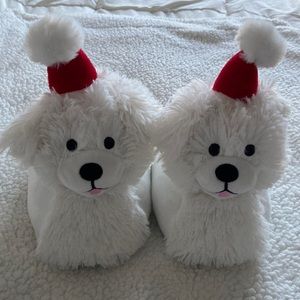 NEW Christmas Puppy Dog White Slippers